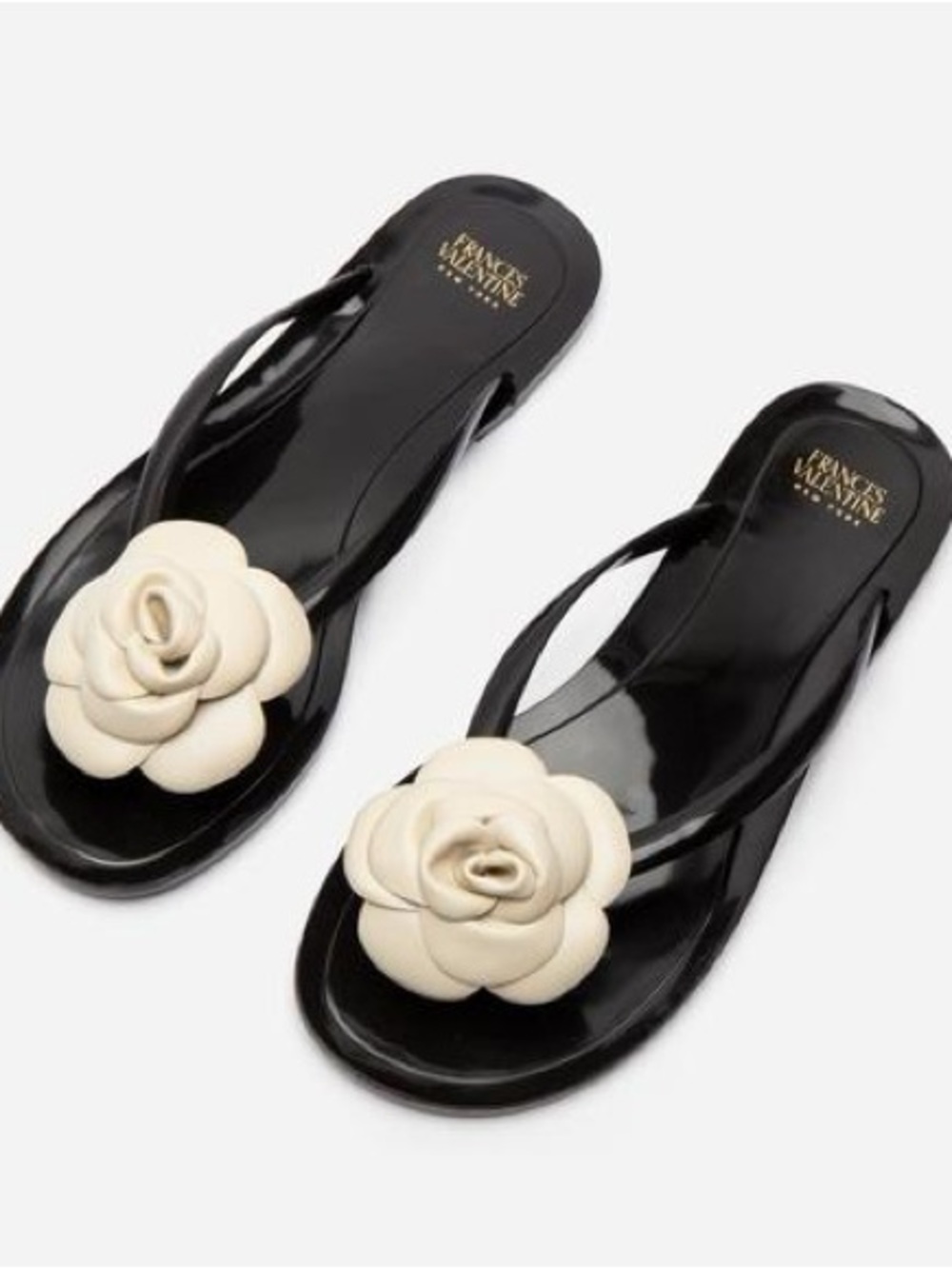 Francis Valentine Black Flip-Flop Sandals Cream Flower.  Sold out $325 10 NWOT